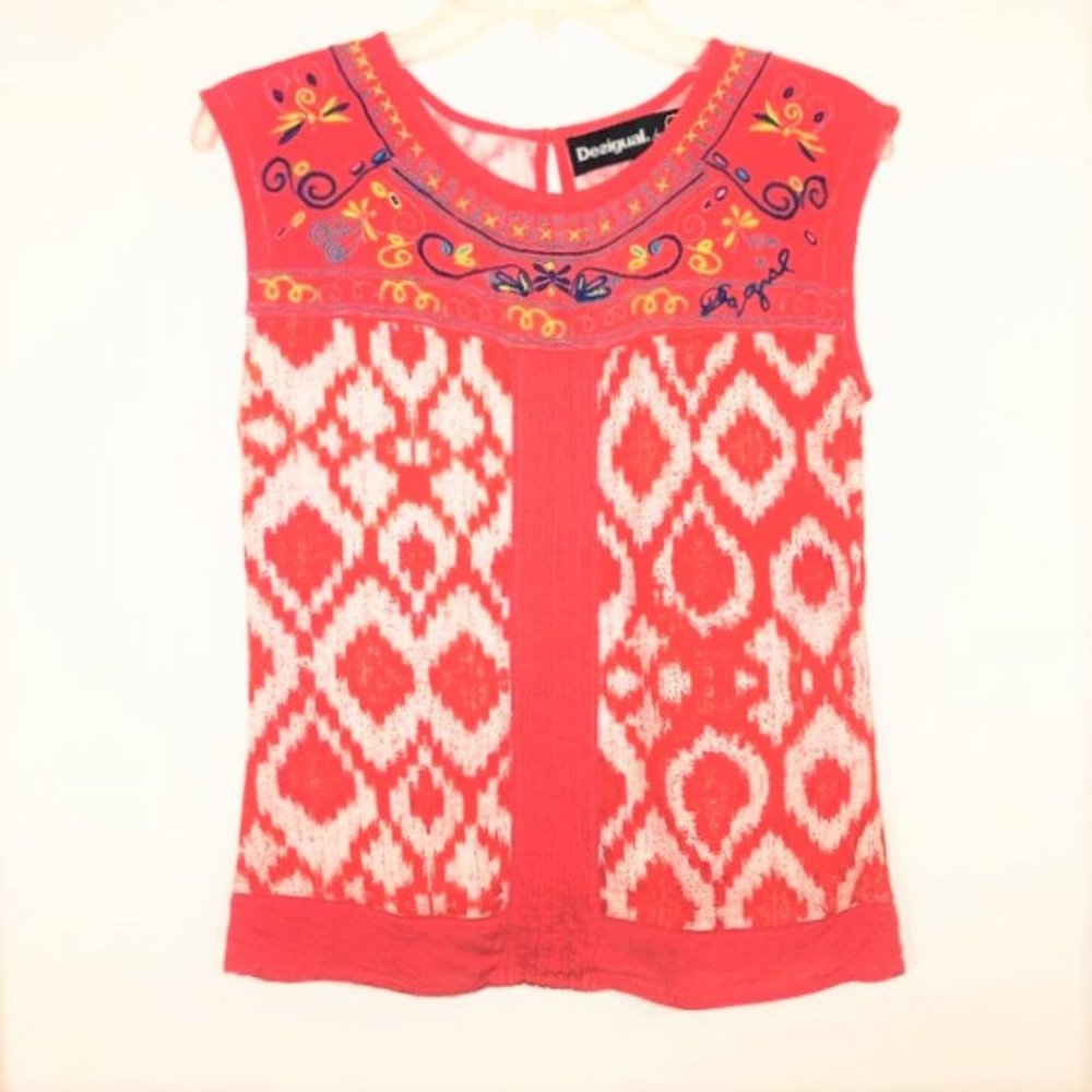 Christian LaCroix x Desigual Embroidered Chiffon Sleeveless Top Oversized